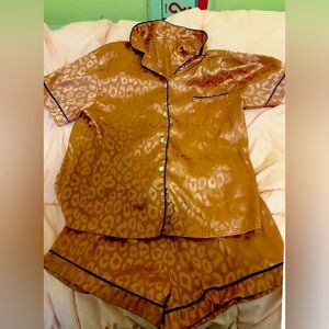 SHEIN Leopard Print Satin Pajama Set - Brown